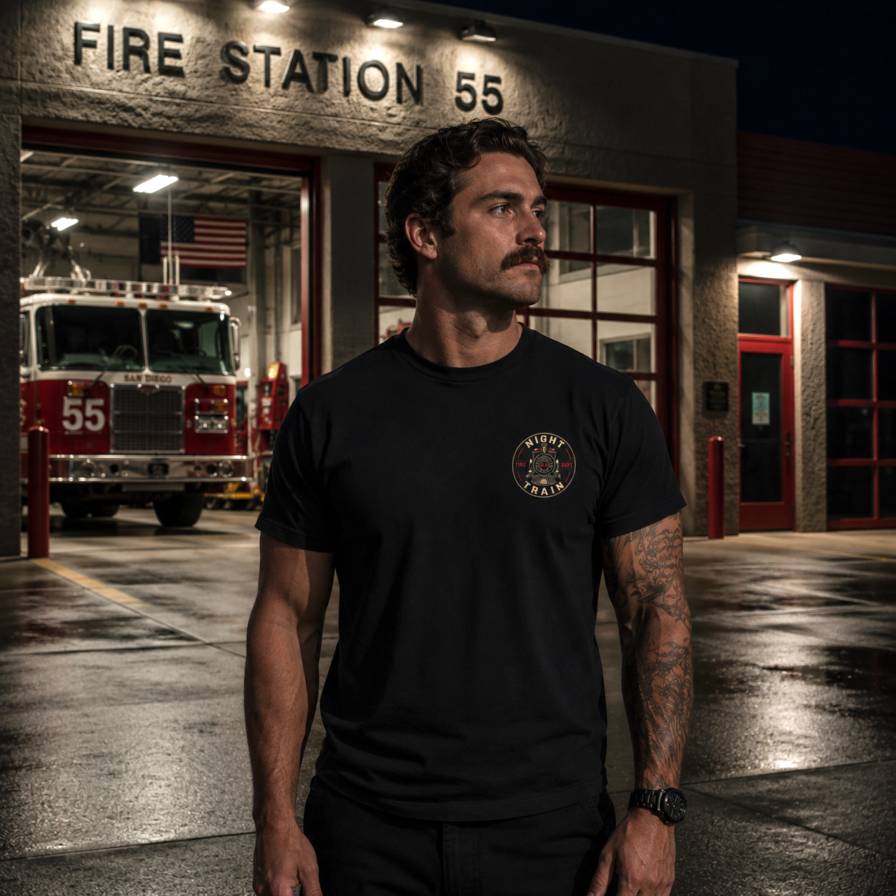 Night Train T-Shirt — Vintage Locomotive Graphic Tee
